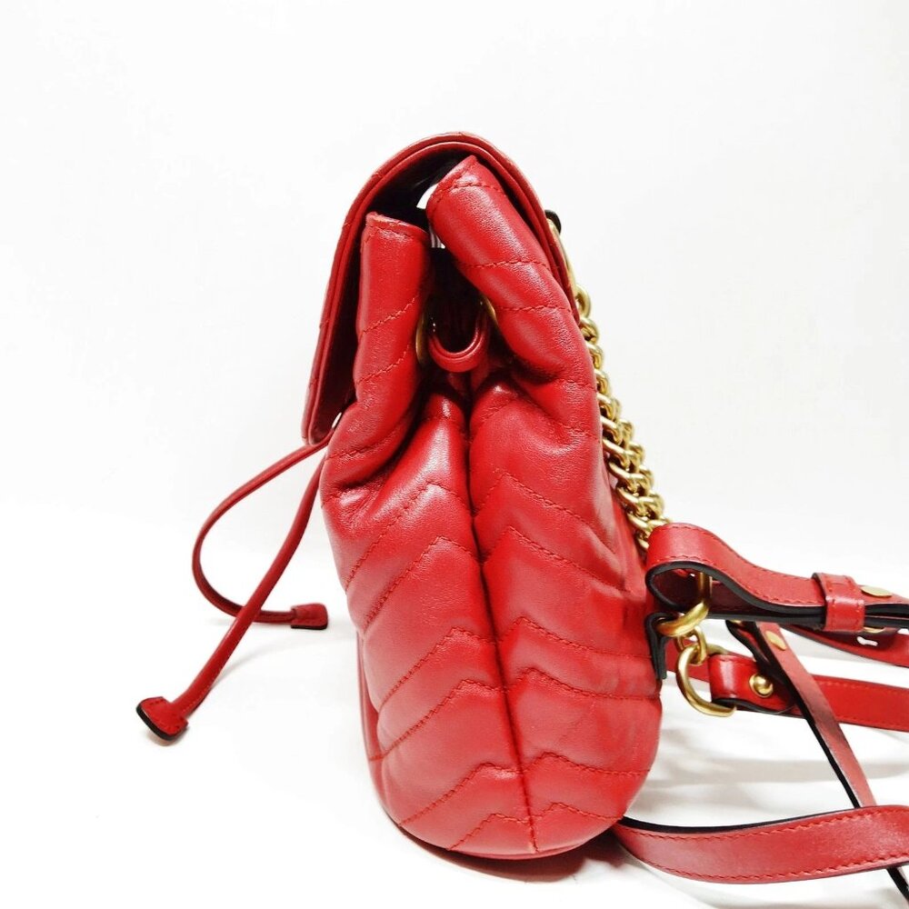 Authentic Gucci GG Marmont Mini Red Backpack | Quilted Leather Designer Bag - Picture 4 of 16